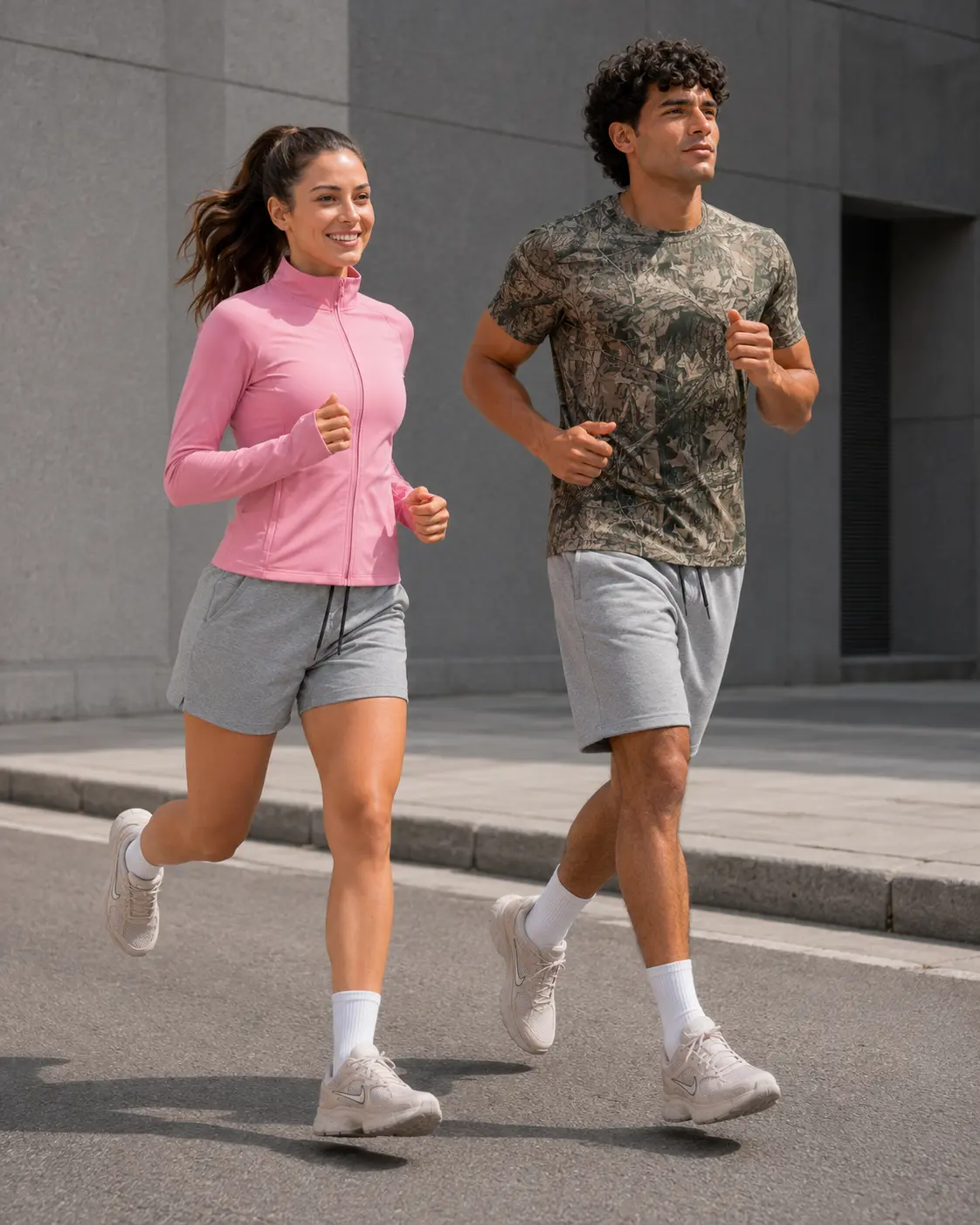 Two models running down a city street in WSS training kit