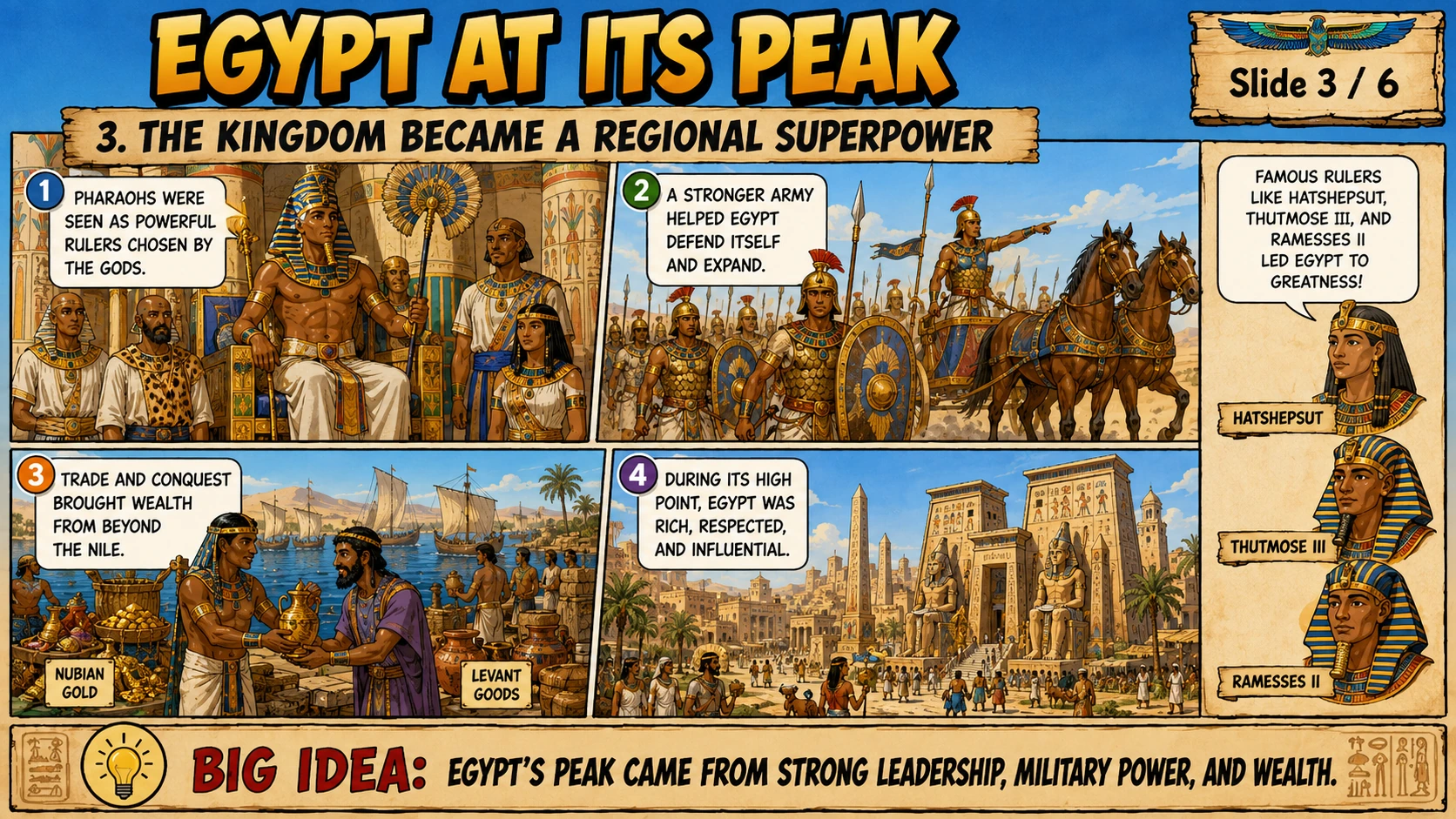 Illustrated slide showing Egypt at its peak as a regional superpower