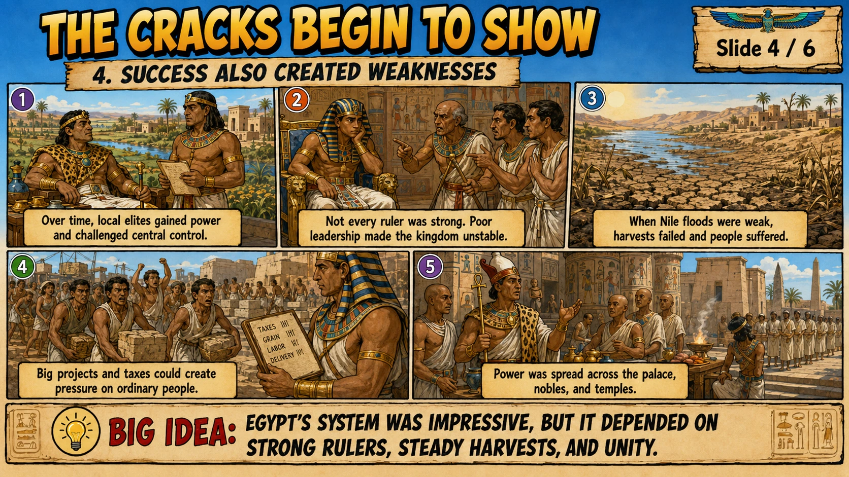 Illustrated slide showing how success created weaknesses in ancient Egypt