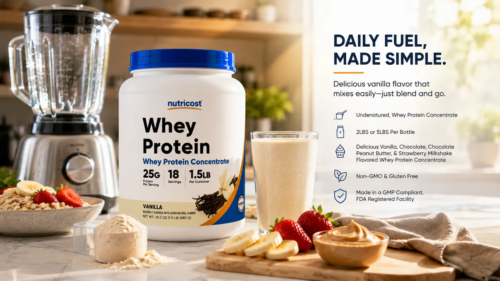 Daily Fuel Made Simple kitchen banner for Nutricost Whey Protein