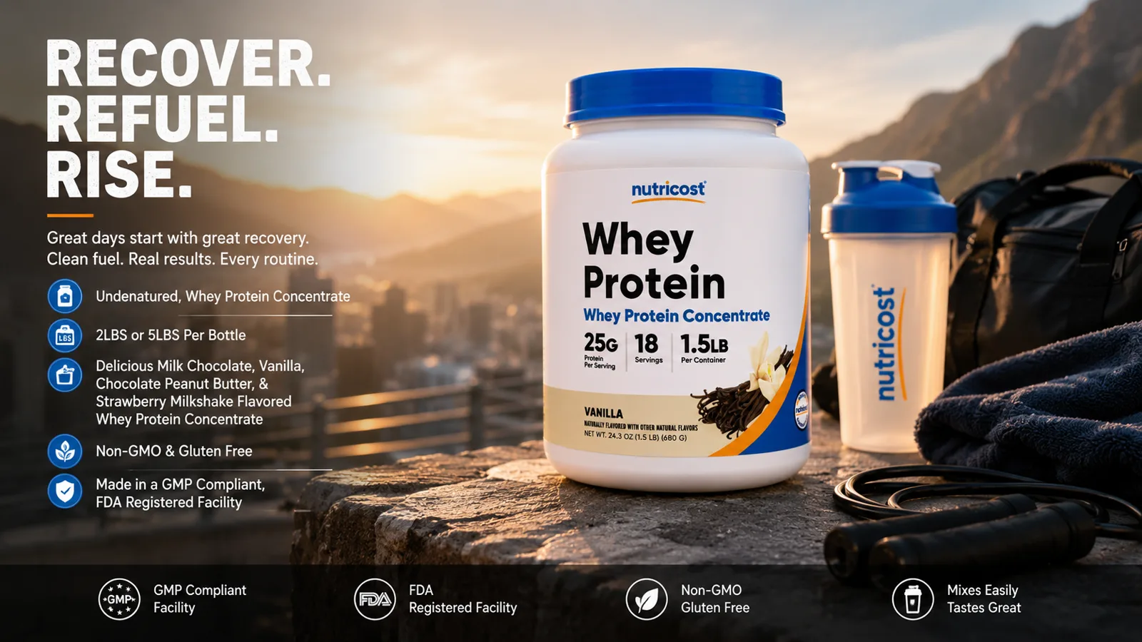 Recover Refuel Rise summit banner for Nutricost Whey Protein