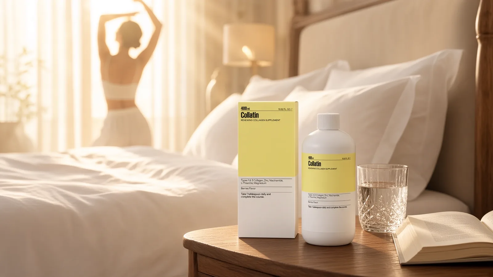 Collatin on a bedside table in golden morning light