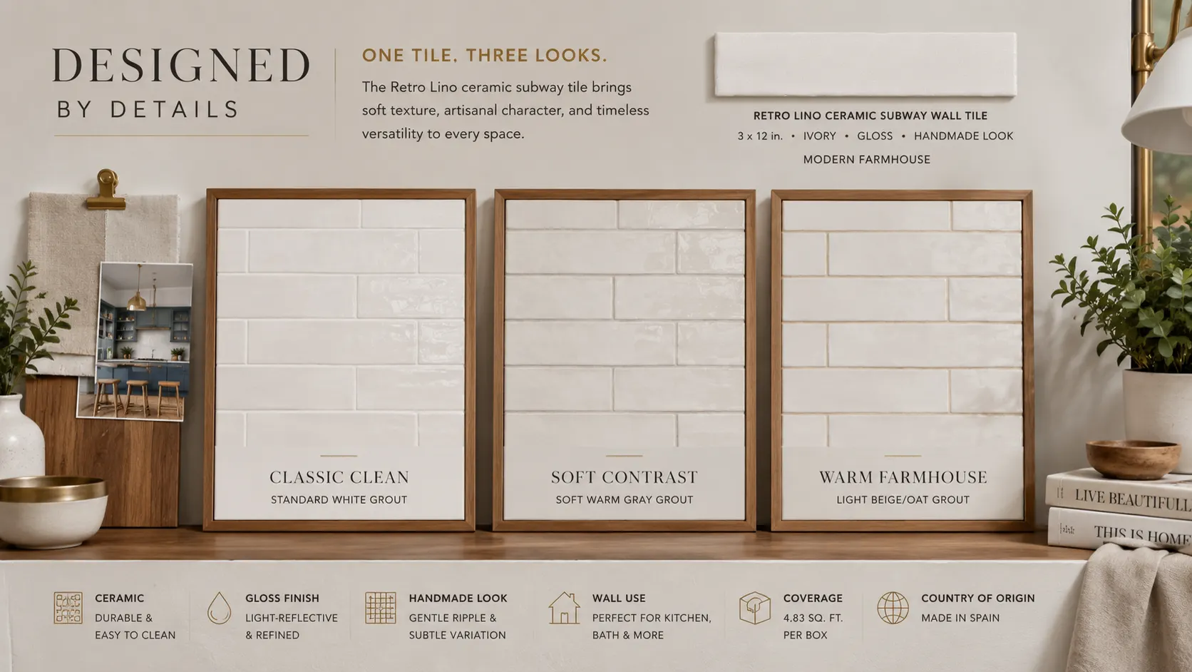 Three grout pairings for Retro Lino — Designed by Details
