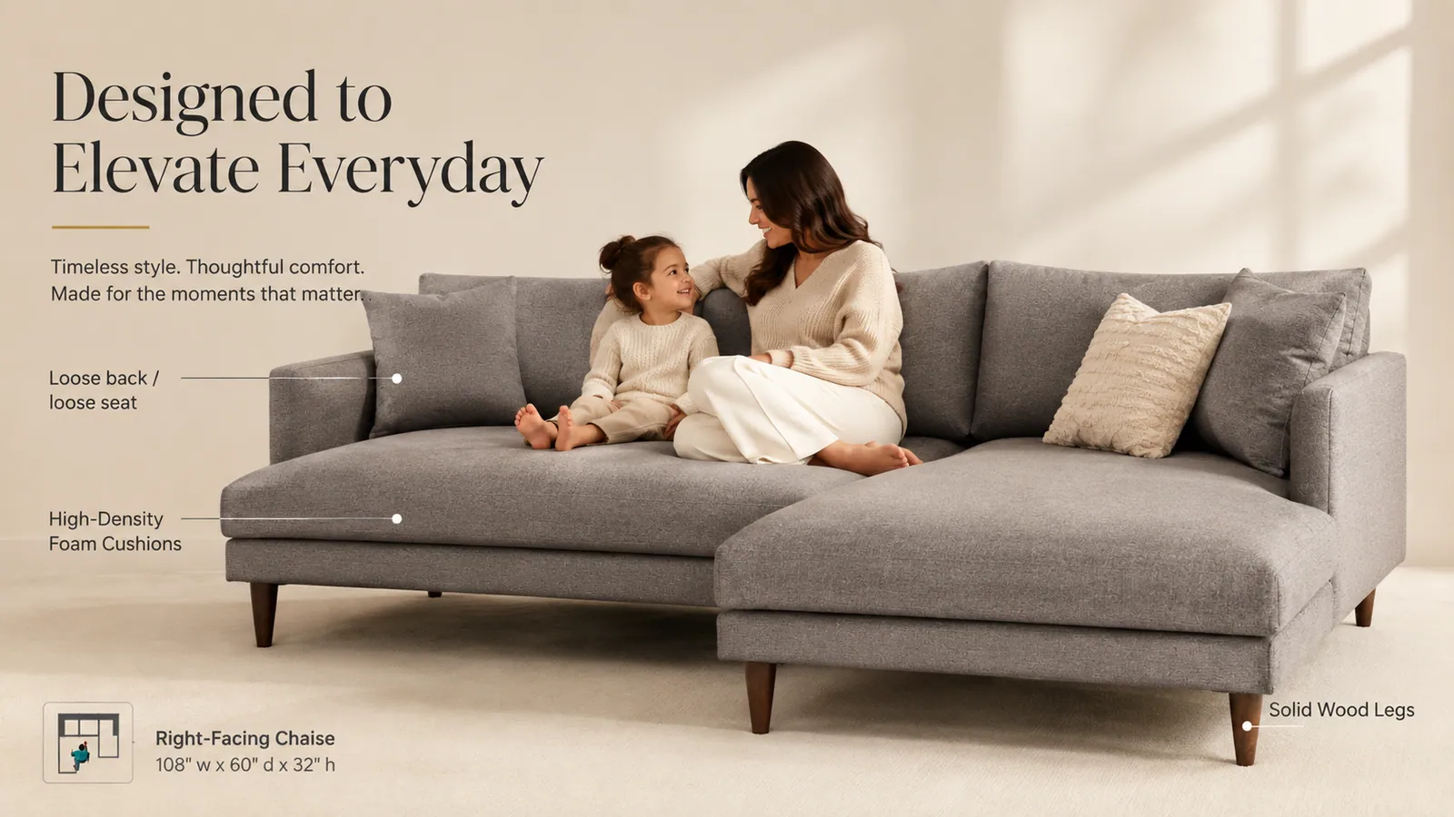 Lewis Sectional — Designed to Elevate Everyday feature callouts