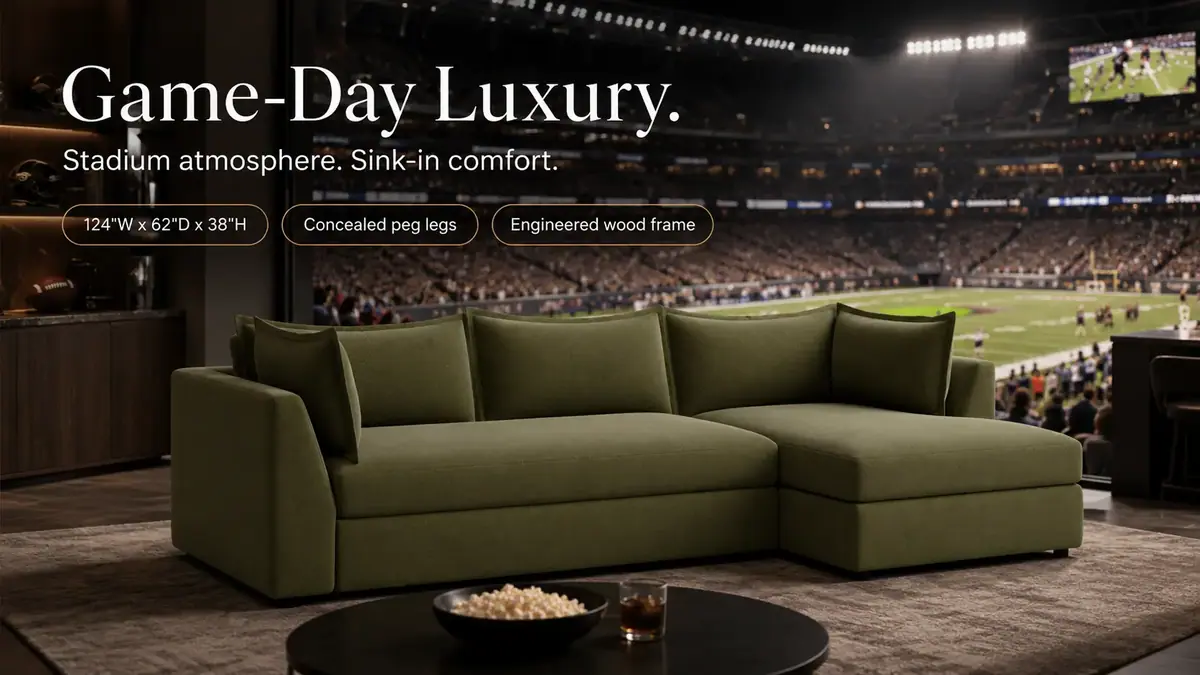 Wilder Sleeper Sectional in a football stadium suite