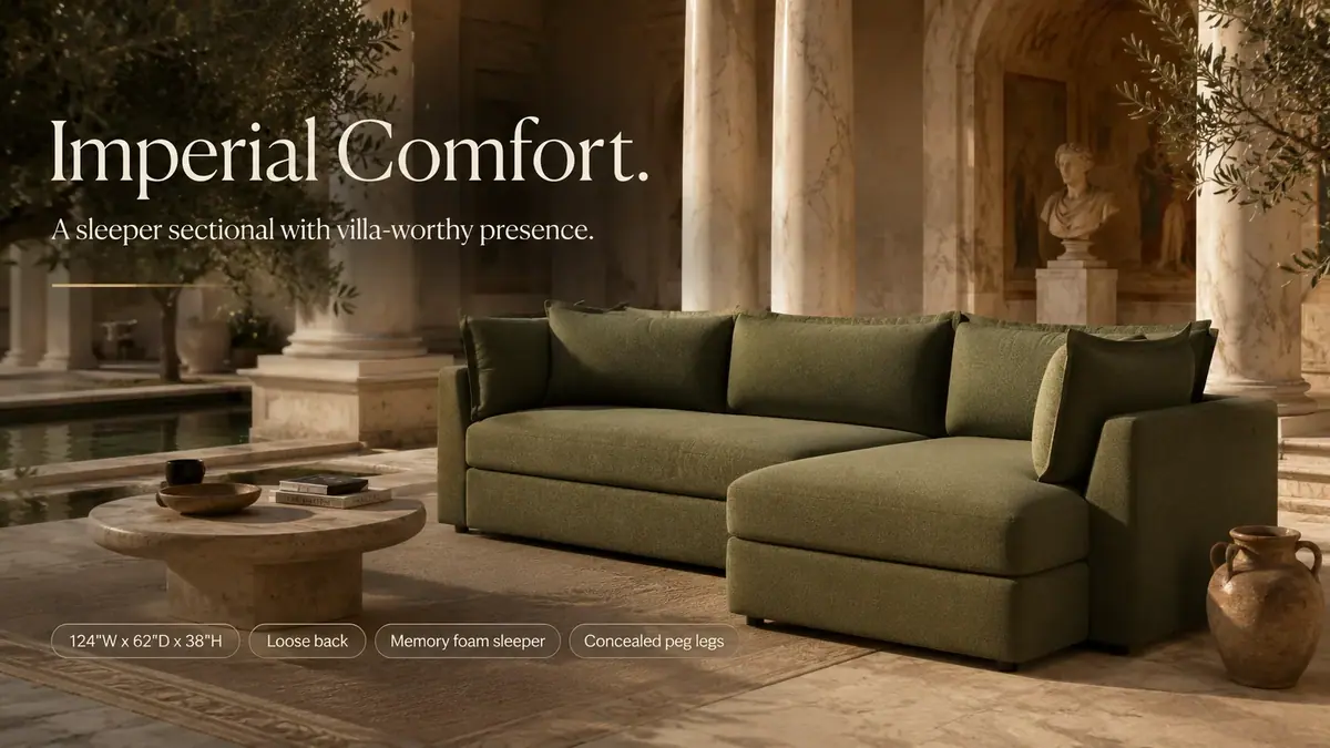 Wilder Sleeper Sectional in a Roman villa colonnade