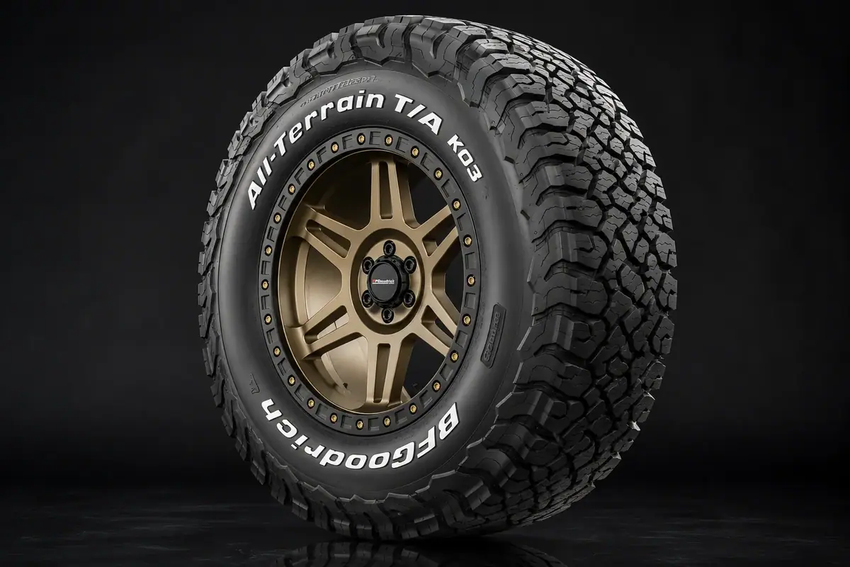 BFGoodrich All-Terrain T/A KO3 on bronze wheel — studio angle