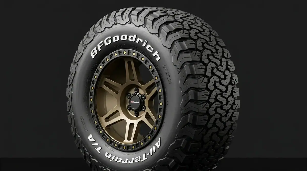 BFGoodrich All-Terrain T/A KO3 on bronze wheel — studio front