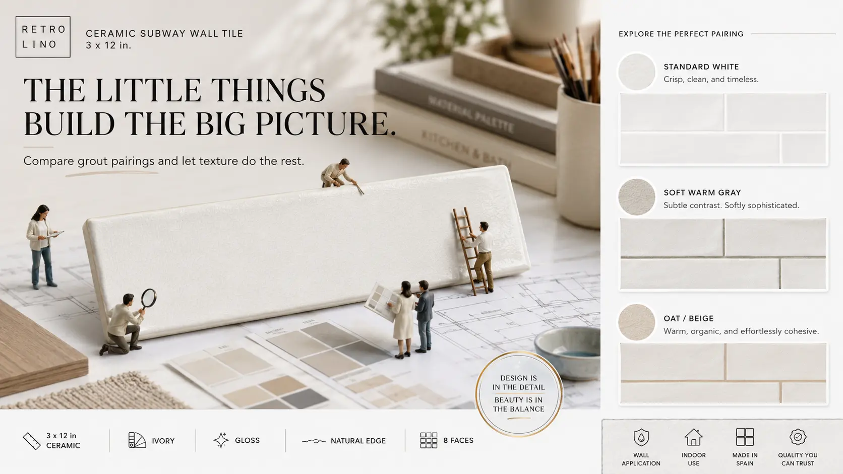 Retro Lino grout comparison layout with miniature designers