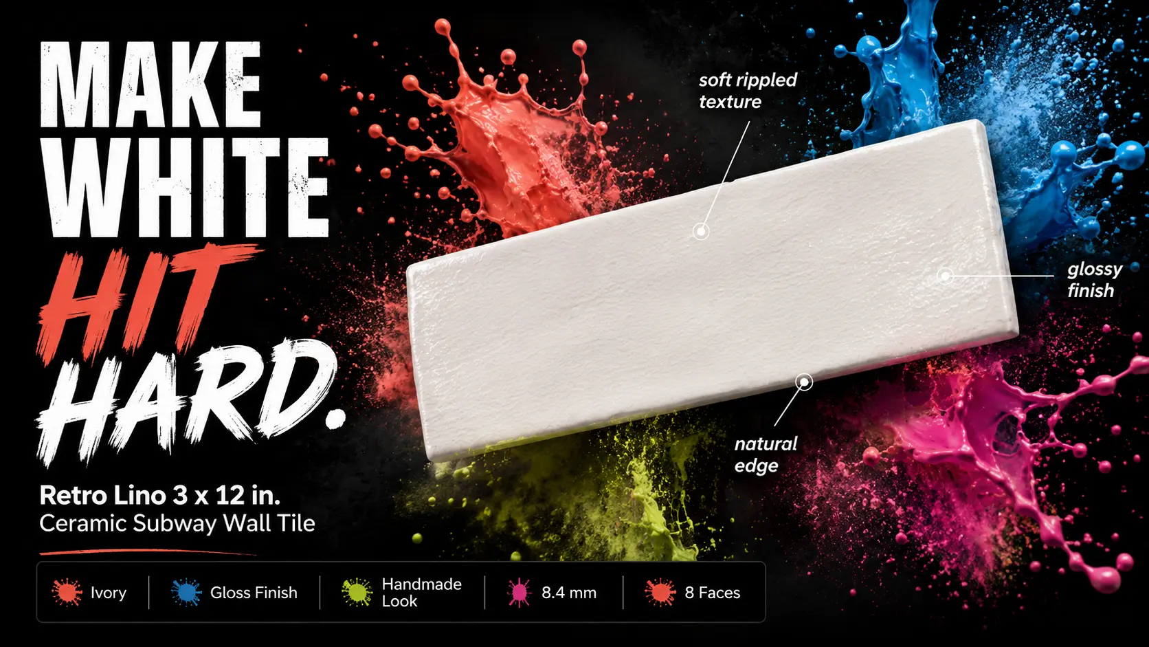 Retro Lino tile with paint splash campaign creative