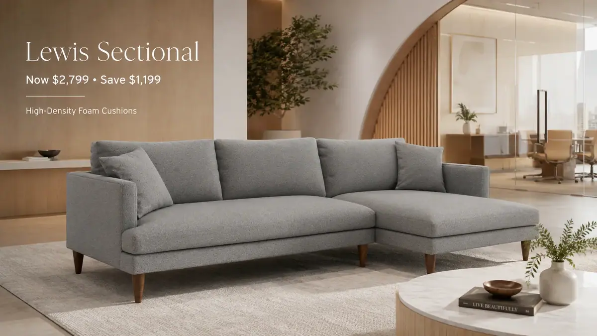 Lewis Sectional in a contemporary office with promo pricing