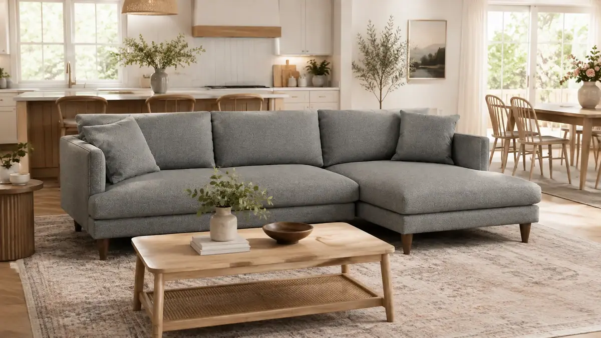 Lewis Sectional in an open-plan kitchen and living space