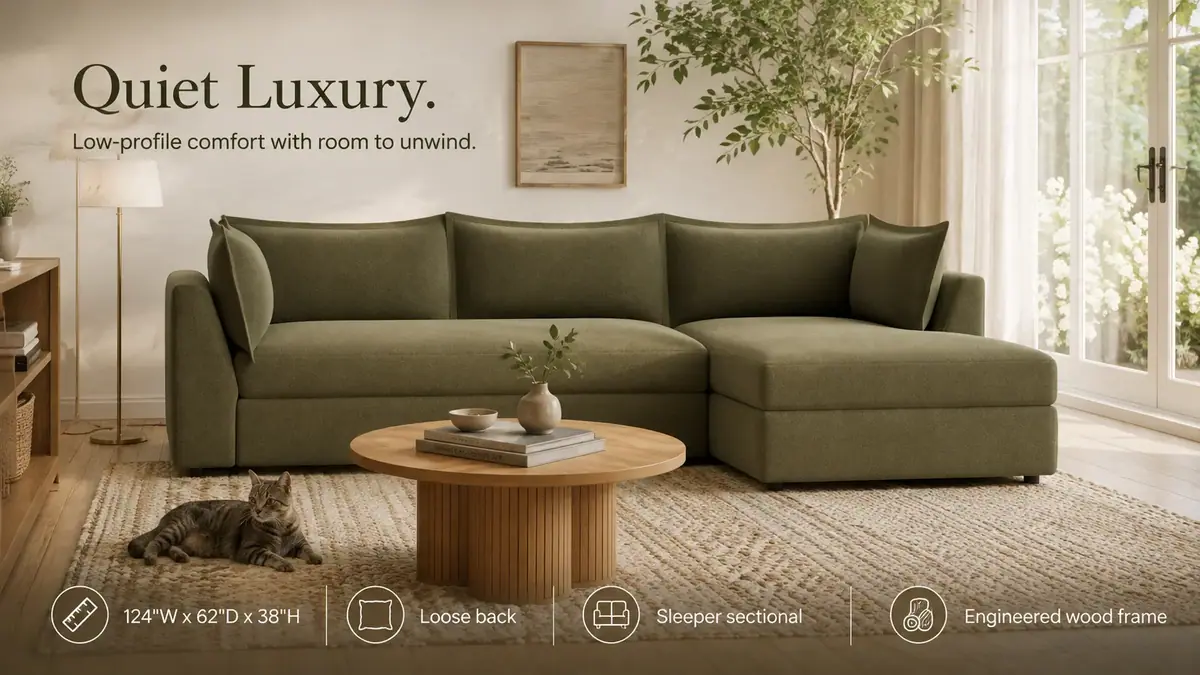 Wilder Sleeper Sectional in a sunlit living room with a cat
