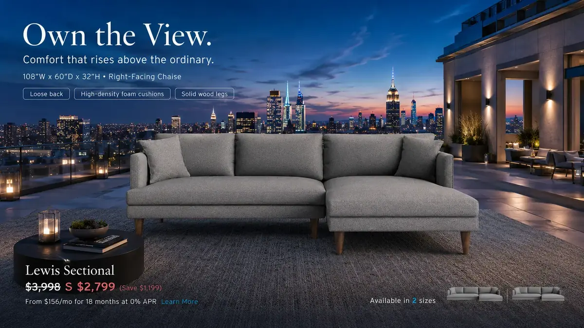 Lewis Sectional on a city rooftop at dusk
