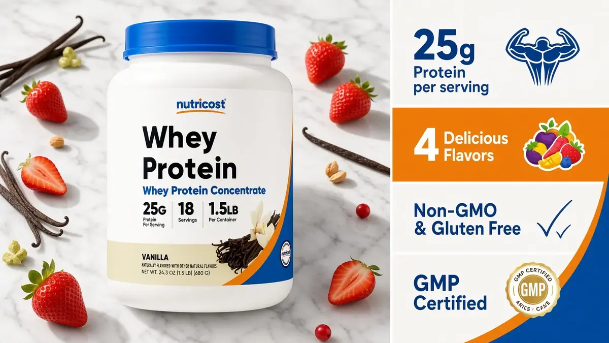 Whey Protein claims panel with 25g protein callout