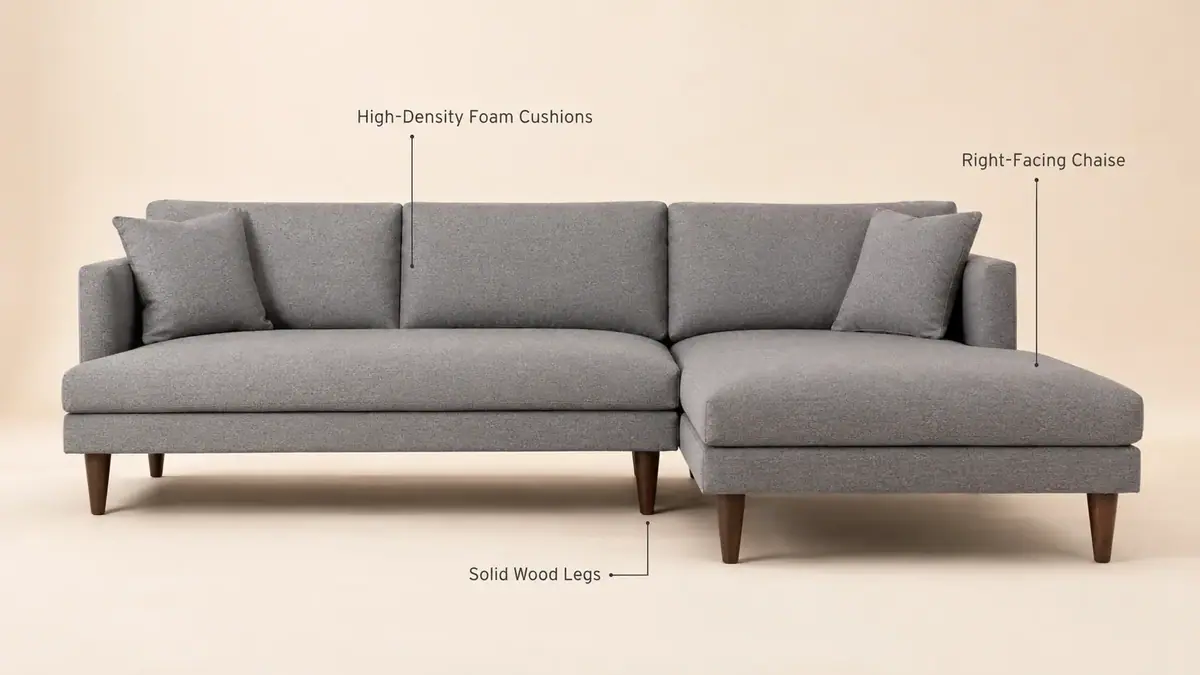 Lewis Sectional studio shot with feature callouts