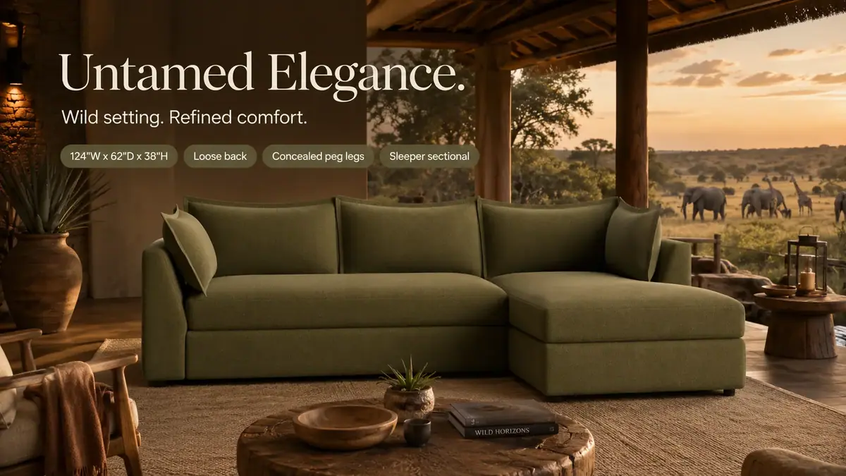 Wilder Sleeper Sectional on a savanna terrace at golden hour