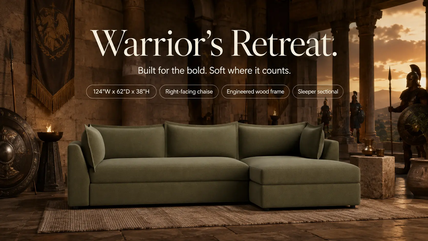 Wilder Sleeper Sectional in an ancient colonnade at sunset